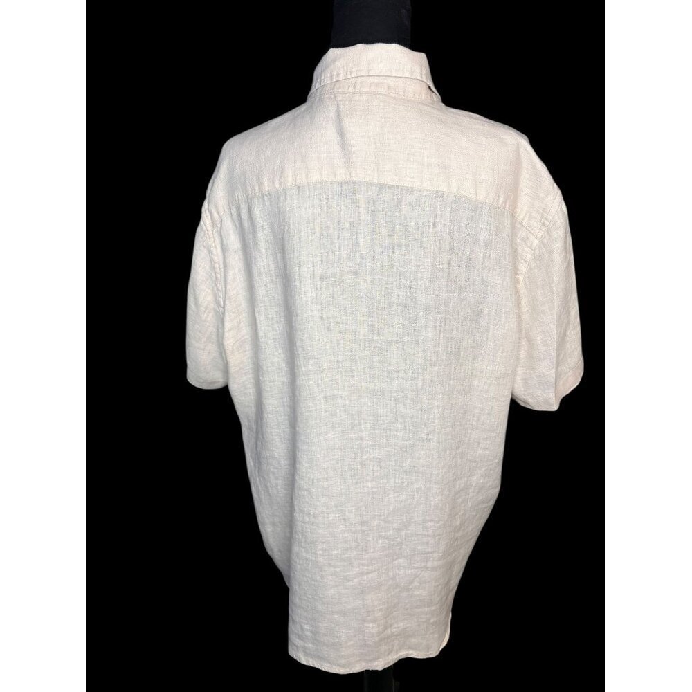Caribbean Joe Button-Up Short-Sleeve Linen Shirt Mens L Beige Chest Pocket Resor - Picture 2 of 10